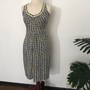 Boden sleeveless V-neck dress, grey with yellow